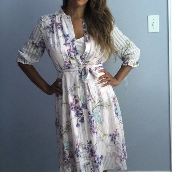 Nanette Lepore Dresses & Skirts - Nanette Lepore Pleated Waist Tie Shirt Dress 8